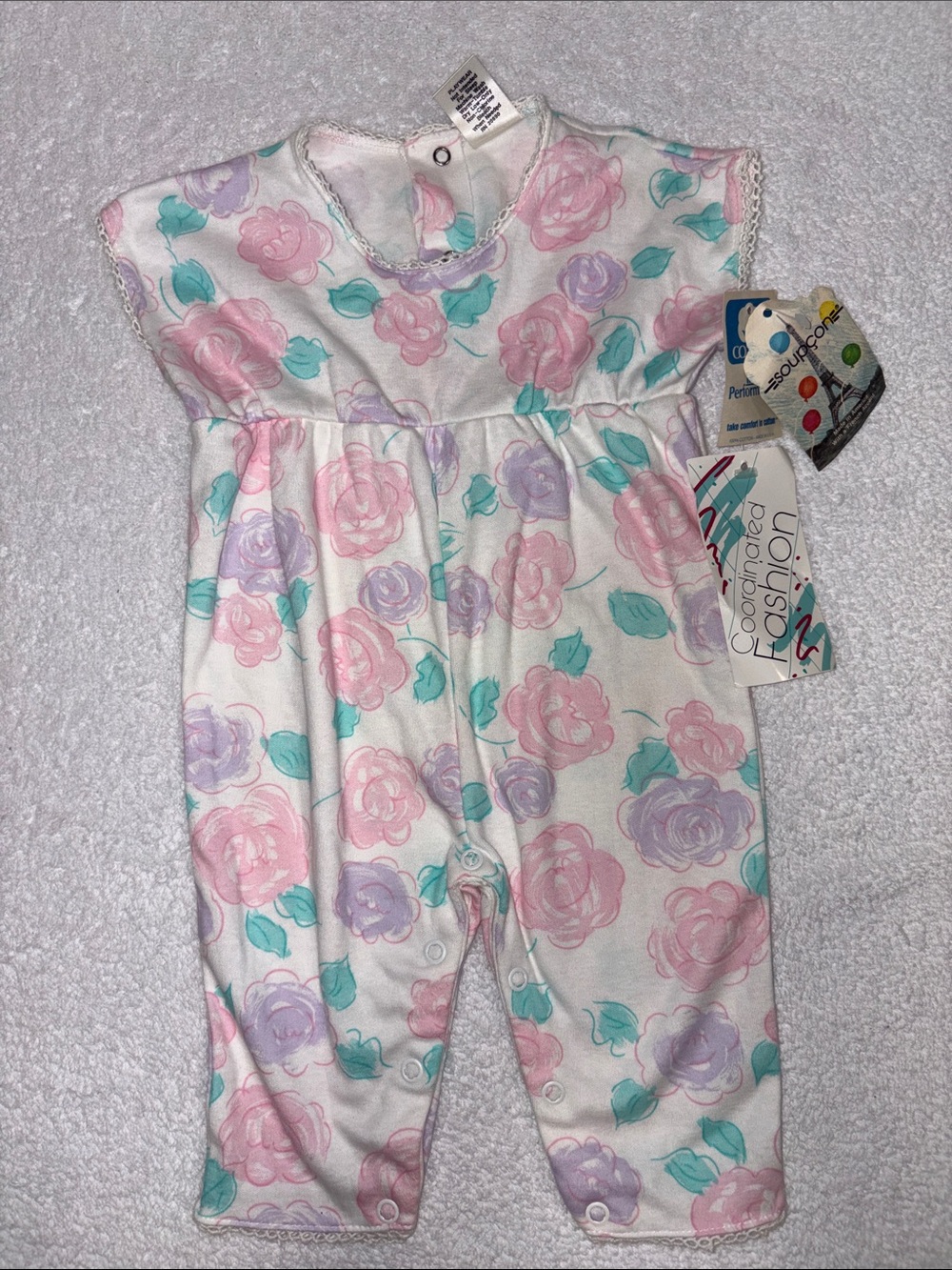 Soupçon vintage 90’s Floral Baby Romper in Pastel Pink, Lavender & Mint nwt 3/6m